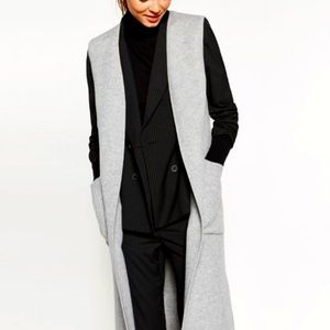Zara Woman Hand made long line open front vest in gray. Sz. Medium